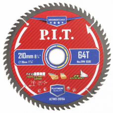 Диск пильный по дереву P.I.T. ADVANCE 210x30x2,2 мм, 64T Carbide, зуб TCG 15° (ACTW12-210T64)